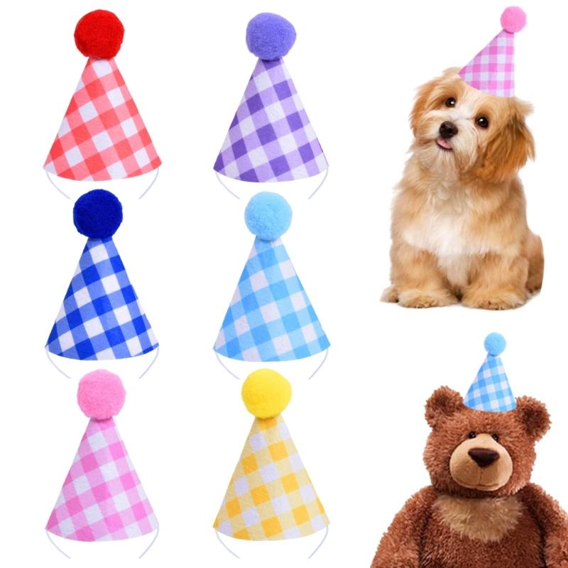 Nonwoven Pet Birthday Hat for Small Dog Cats, Checkered Party Cap, Elastic Cord, 10 X 6 Cm, Headpiece for Celebration Party