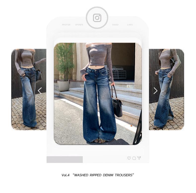 Retro Blue High-Waisted Wide-Leg Jeans for Women – Autumn/Winter 2025 Collection, Floor-Length and Slimming Design