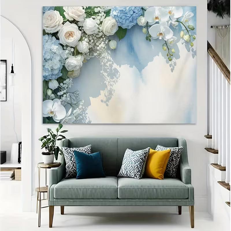 2D Blue and White Orchid and Rose Backdrop for Elegant Party Decoration