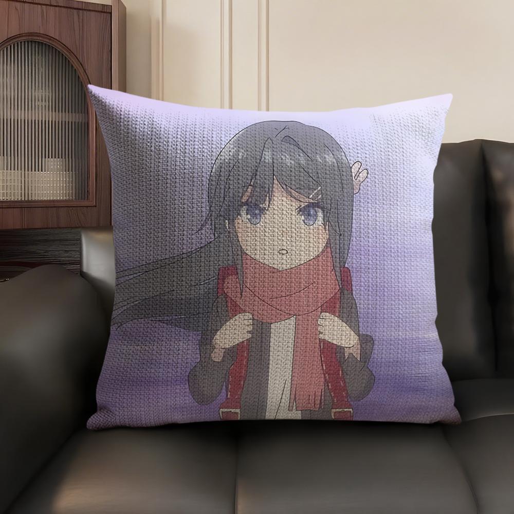 Mai SakurajimaS Anime Prints Cushion Cover Natural Linen Organic Fabric DoubleSided Printing Sofa Home Decor Gift Pillow Case
