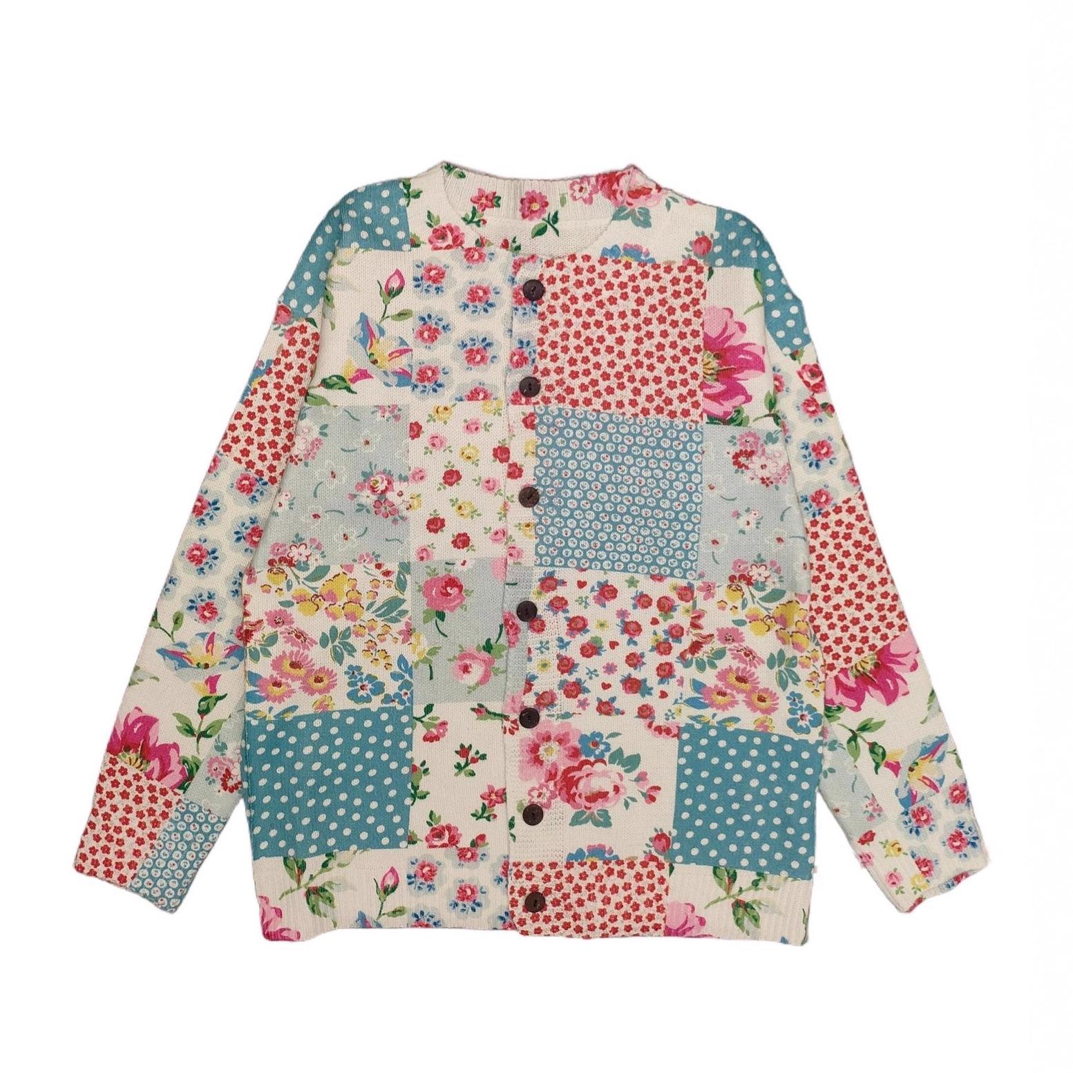 

Женский кардиган с геометрическим пэчворком с 3D-принтом на пуговицах - Круглый вырез, Длинный рукав, Вязаный свитер для весны/осени Extra Large