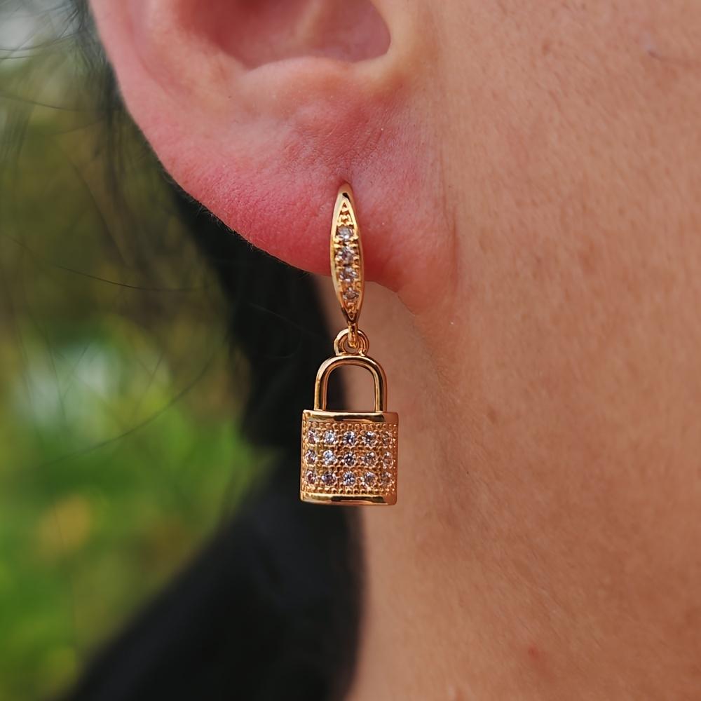 Fashion Lock Shape Dangle Earrings for Women 2025 New Golden Zirconia Drop Earring Statement Party Jewelry Accessories