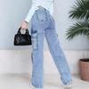 Jeans Donna Elasticizzati Moderatamente Moda Gamba Dritta Pantaloni in Denim Con Tasche