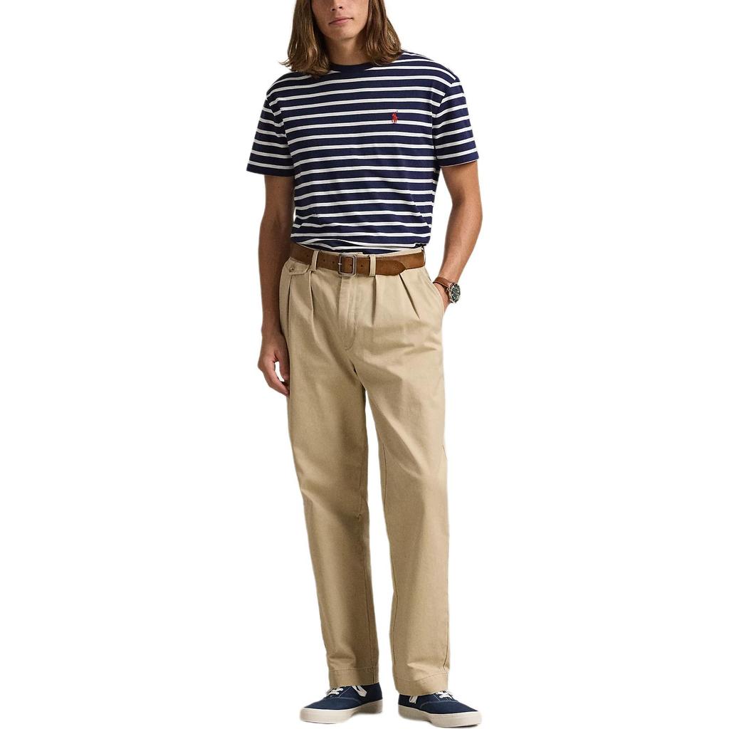 T-shirt da uomo a maniche corte con scollo rotondo a righe e logo Polo Ralph Lauren ricamato Top Blu 710934662-012