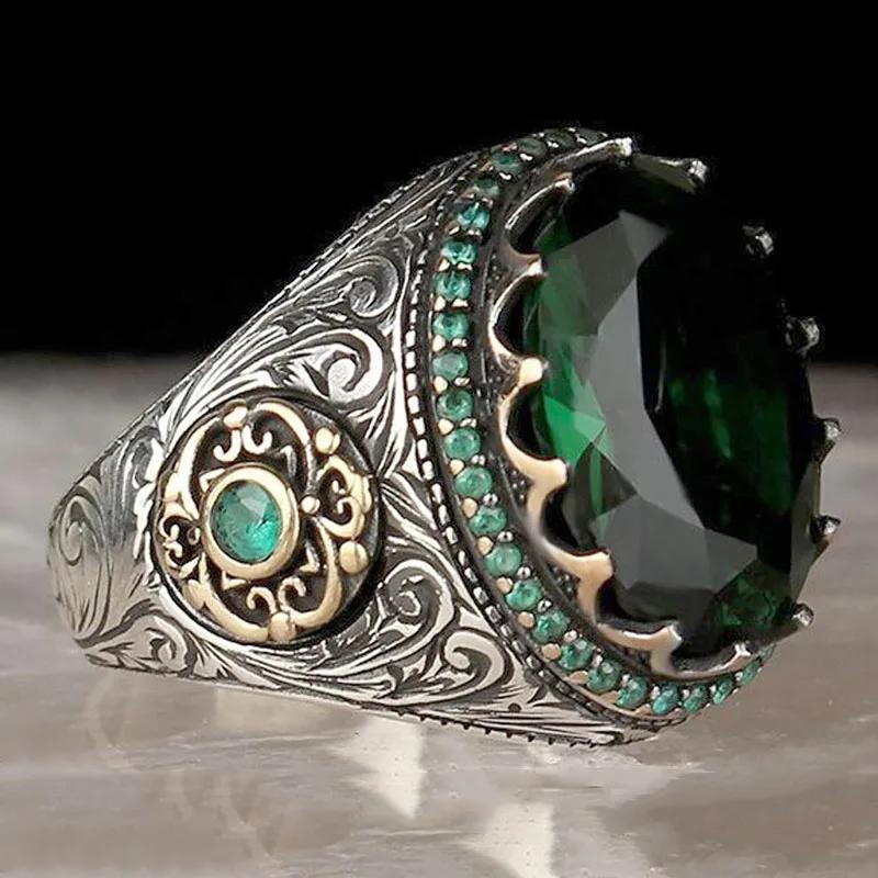 30 Styles Vintage Handmade Turkish Signet Ring For Men Women Ancient Zinc Alloy Color Black Onyx Stone Punk Rings Religious Zircon