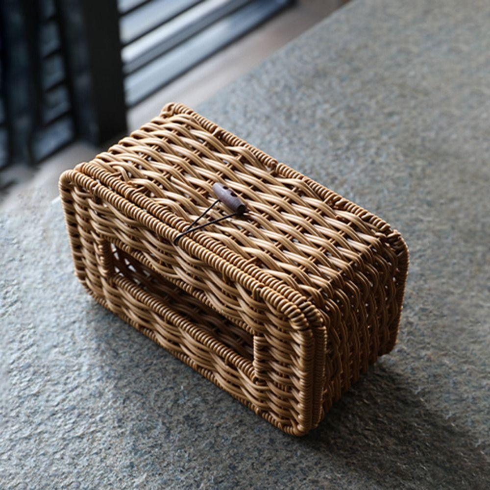 Imitation Rattan Gewebte Taschentuchbox Handgefertigter Taschentuchhalter Papierhülle Organizer Wohnzimmer