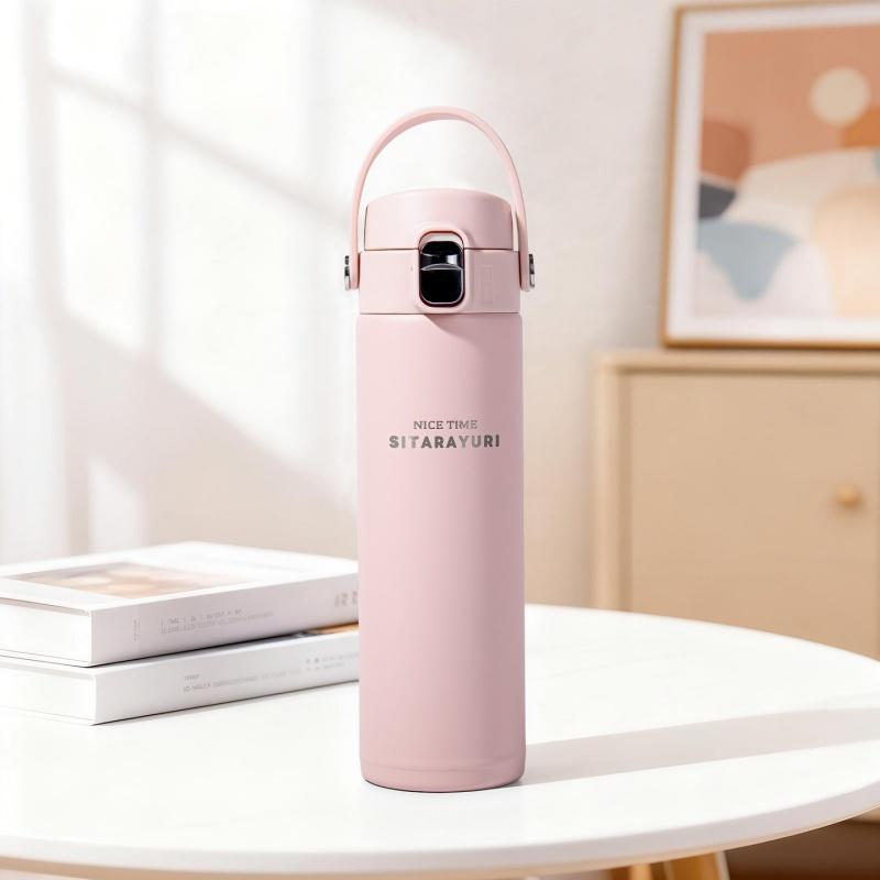JUSTINLAU 500ML Handheld Themos Cup Stainless Steel Pop-top Insulated Cup Leak-proof Portable Sports Fitness Mug Home Drinkware