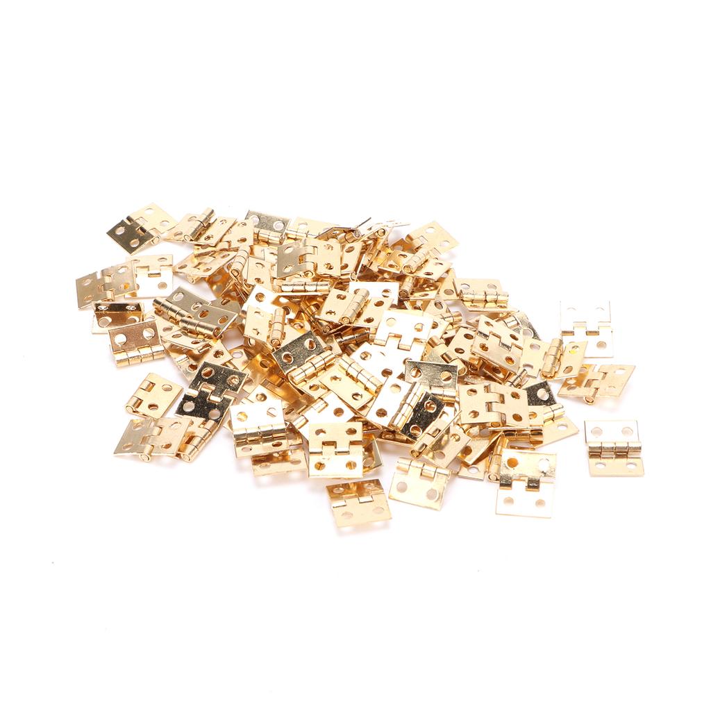 100 Stück Mini Scharnier Metall Retro Klein Metallzubehör mit Schraube für DIY Schmuckschatulle Gelb