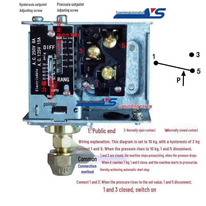 Adjustable Pressure Controller for Air Compressors and Water Pumps - Auto Start/Stop