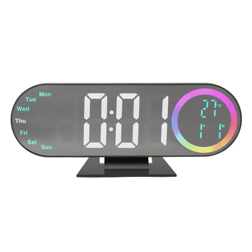 Digital Alarm Clock LED Large Display Loud Mirror Desk Clock with 16 Color Night Light 3 Brightness Settings for Heavy
