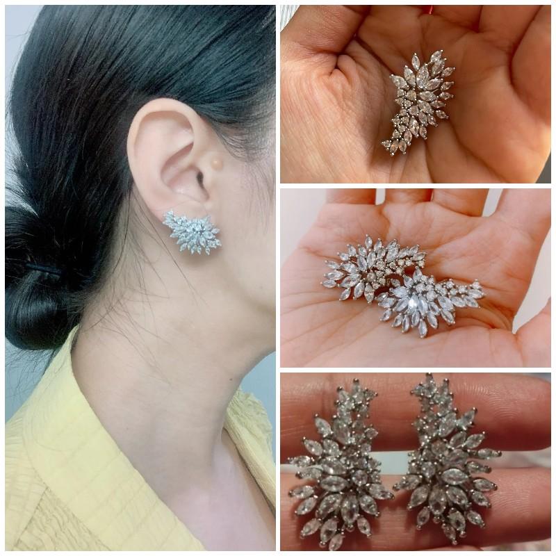 Huitan Gorgeous Women's Stud Earrings Full with Dazzling CZ Stone Sparkling Ear Piercing Earrings Party Jewelry