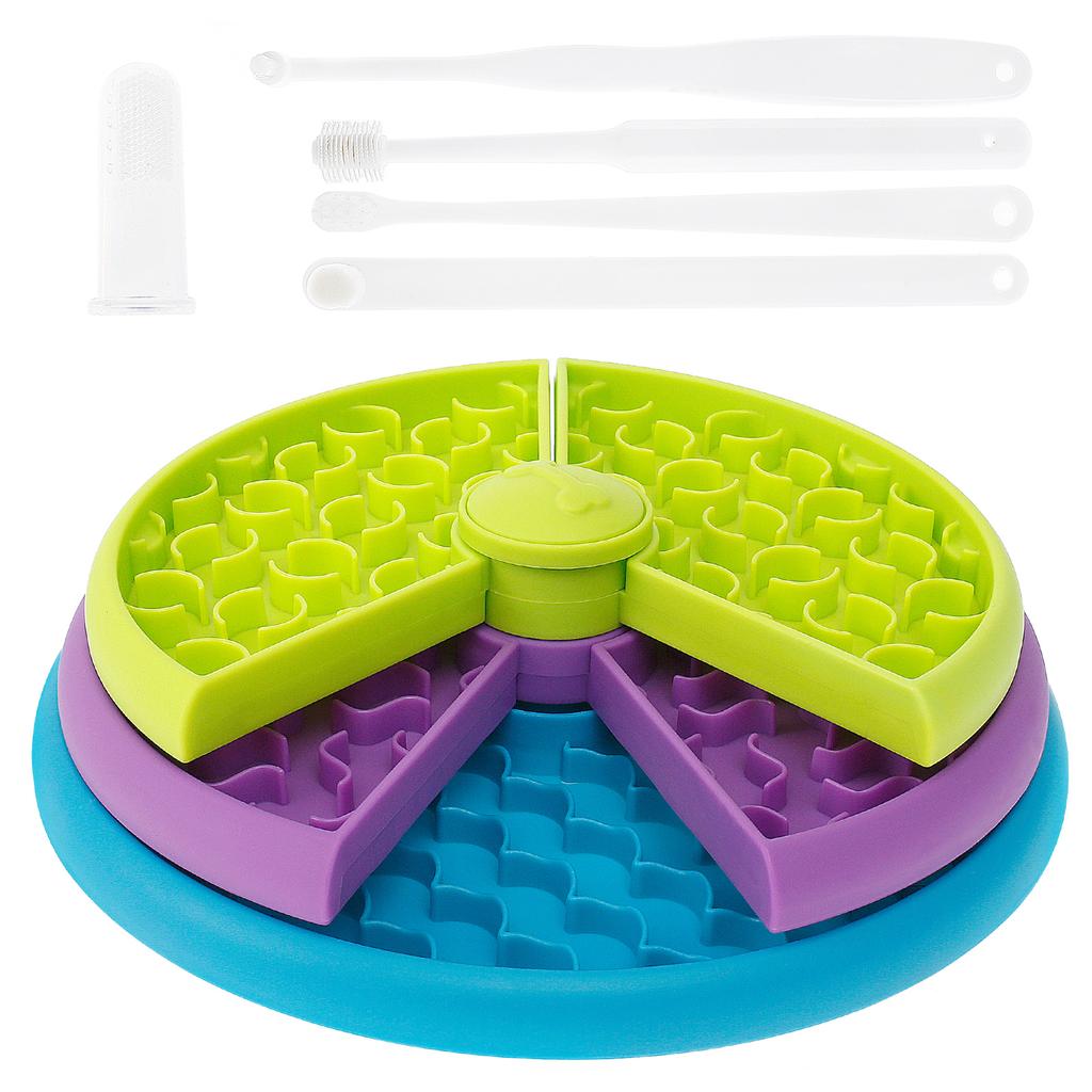 Puzzle Dog Slow Feeder Bowl with Toothbrush Set 3 Layer Pet Slow Eating Anti-choking for Large Medium Small Dogs Feeder Bowl
