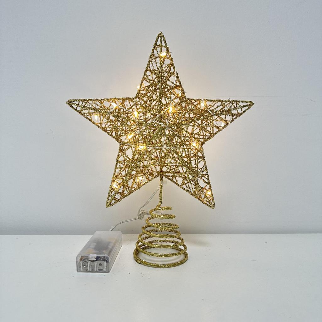 LED Glittering Rattan Wrought Iron Christmas Tree Topper Ornament