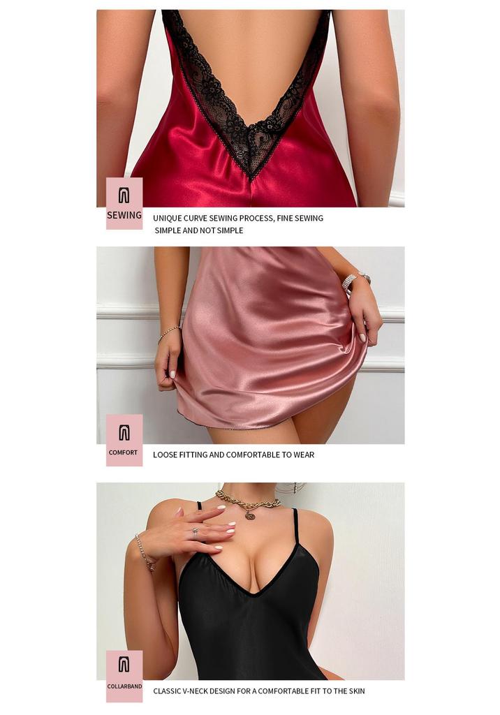 Abito estivo casual da donna europeo-americano con spalline sottili e schiena scoperta - Camicia da notte tinta unita