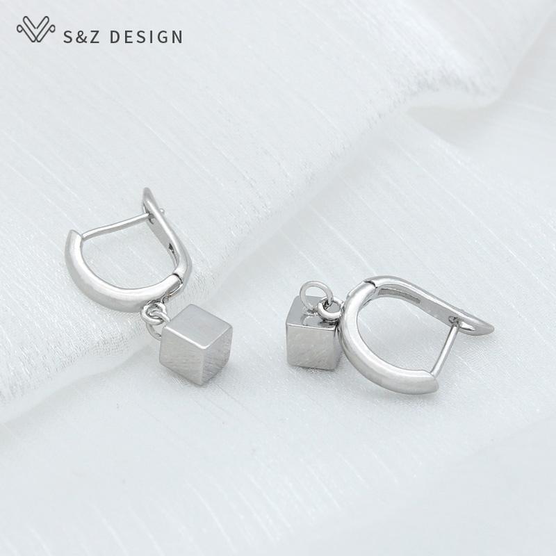 Fashion Simple Rose Gold Color Smooth Cubic Metal Drop Earrings Jewelry Sets For Women Girls Daily Pendant Necklace