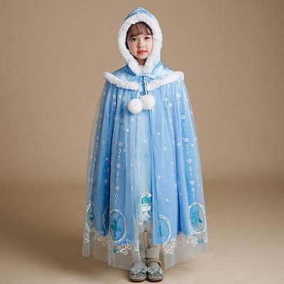 Elsa Princess Frozen Girls' Tie-up Cape Cloak, Spring/Autumn Warm Flower Cardigan