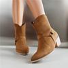 Cizme de cowgirl pentru femei cu vârf rotund, tocuri grosime, cu fermoar, cizme scurte de cowboy de vest, pantofi de modă pentru femei, iarna 46