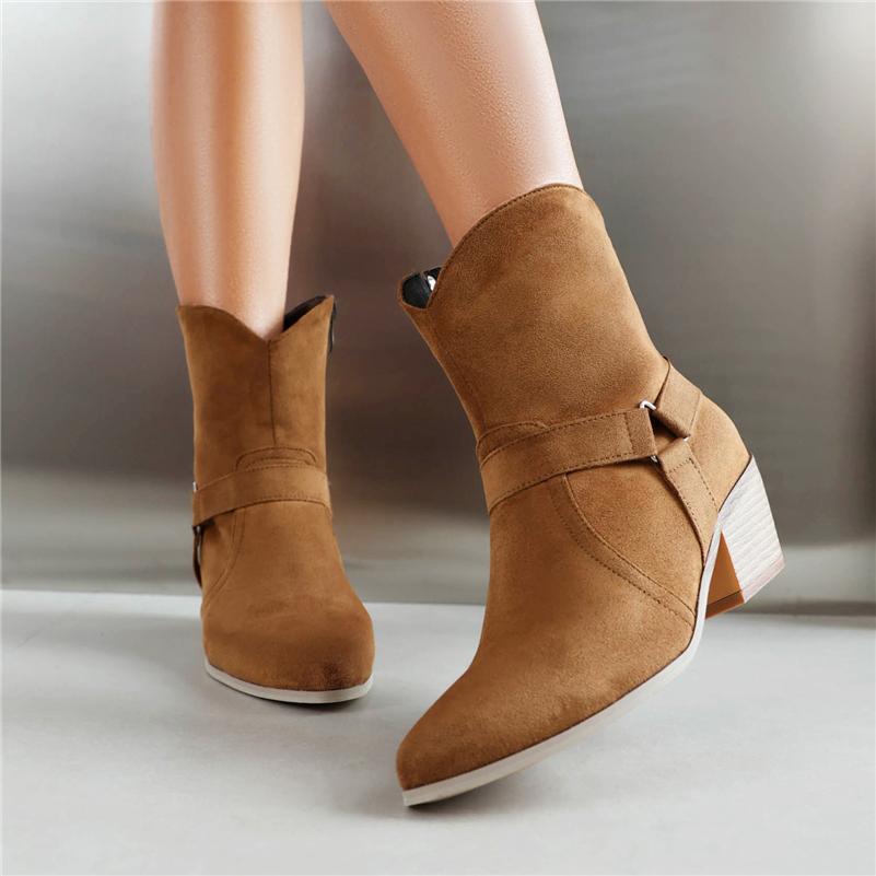 Dámské Kotníkové kovbojské boty s kulatou špičkou Robustní střední podpatky zip západní kovbojské krátké boty dámská módní obuv zimní 46