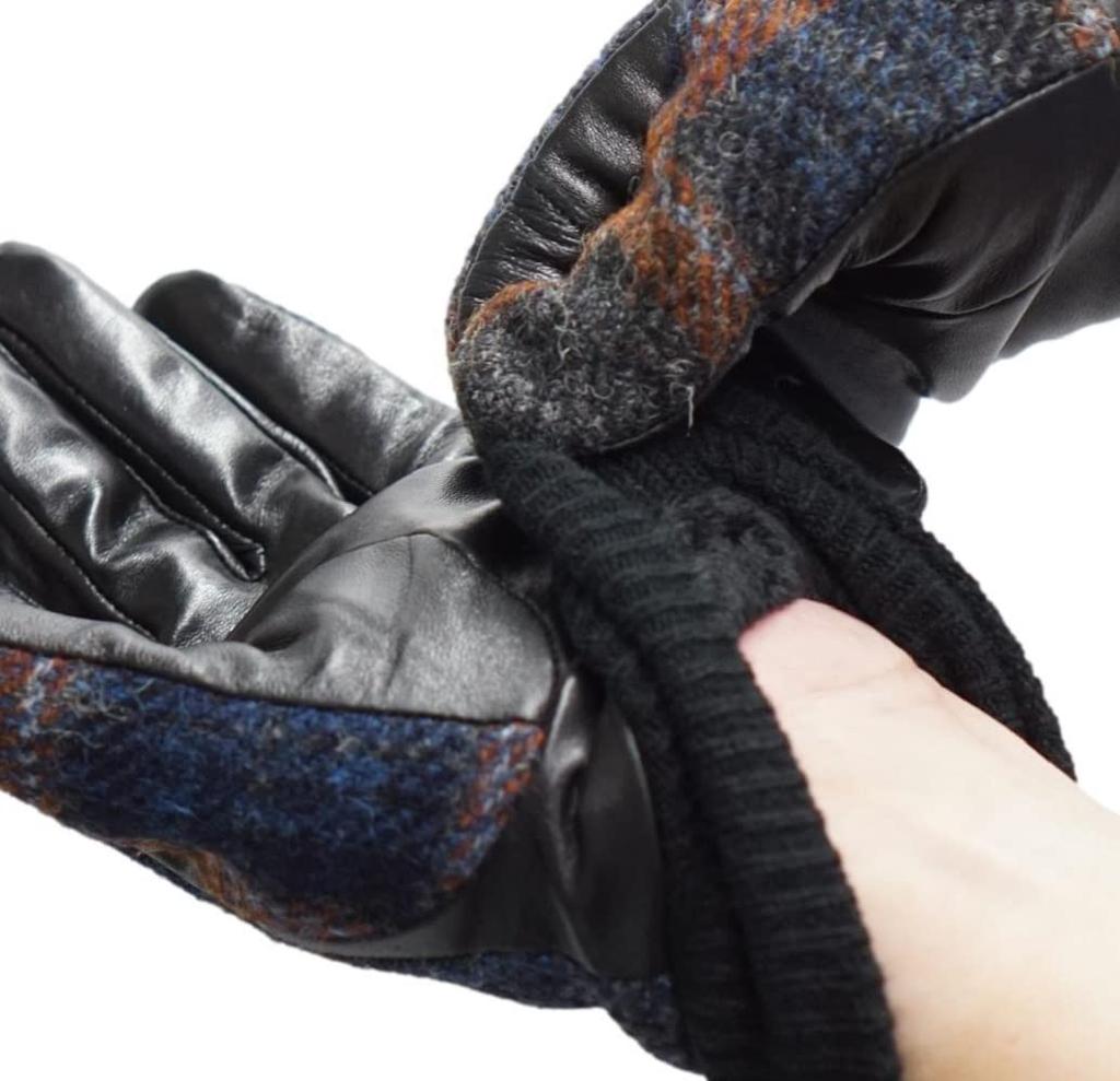 Sleeping Sheep Harris Tweed Leather Combination Smartphone with Orange CK Men's Gloves, Compatible, Fleece-Lined, 24cm, Case, (with Cuffs)