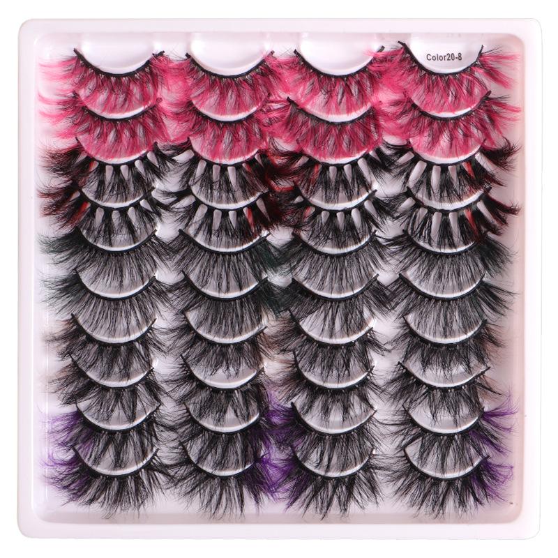 20 Paar farbige falsche Wimpern, vergrößern die Augen, dicke und geschwungene gekreuzte Wimpern.