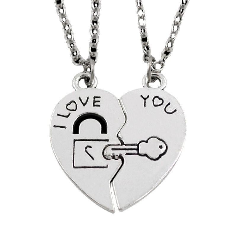 2Pcs Couple Lock Key Heart Puzzle I Love You Pendant Couple Necklace Pendants Necklaces For Lovers Valentine'S Day Jewelry Gifts