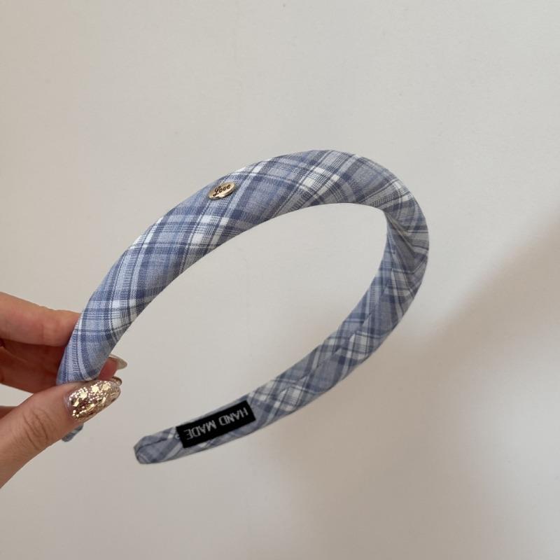College Checkered Hairband, Sweet Oval-shaped Handmade, Girlie Feel, Soft Sponge, High Crown Headband