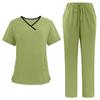 Women's Quick Drying Fabric Solid Color V-neck Pocket Short Sleeved Pants Set Workwear