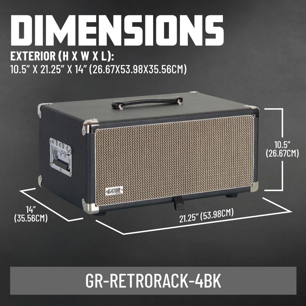 GATOR Rack Case Vintage Amp Style Retro Rack Series 4U Black GR-RETRORACK-4BK (Mounting Screws/washers Included) []