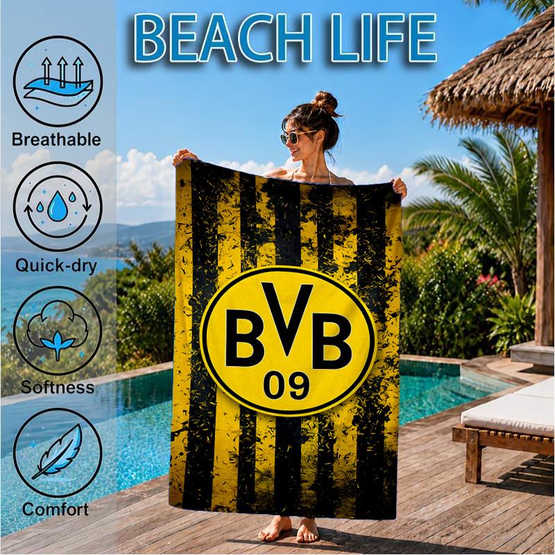 Plážová osuška z mikrovlákna s potiskem designu fotbalového míče BVB, měkká a savá, rychleschnoucí, ideální pro letní cestování, nezbytnost na pláž, k bazénu