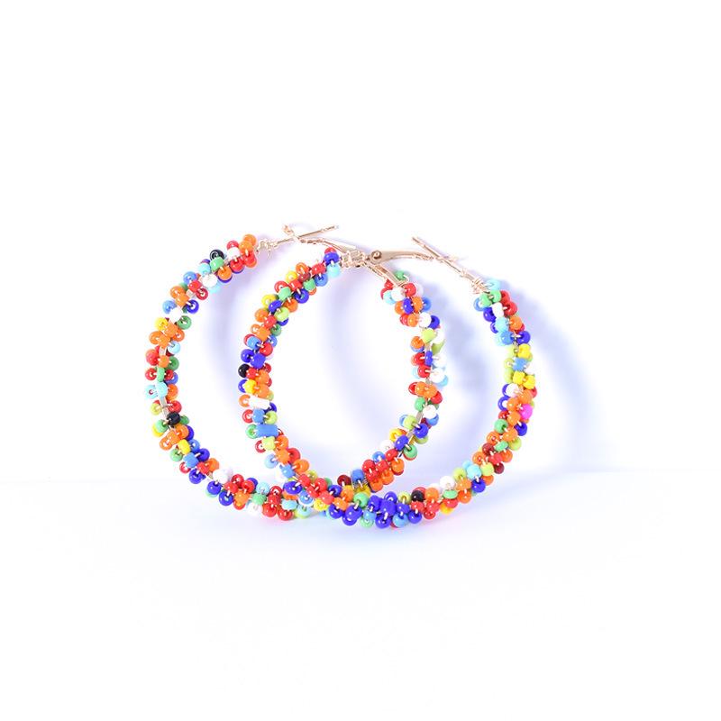 Trendy Retro Bohemian Seed Bead Circle Earrings - Slimming & Exaggerated Style
