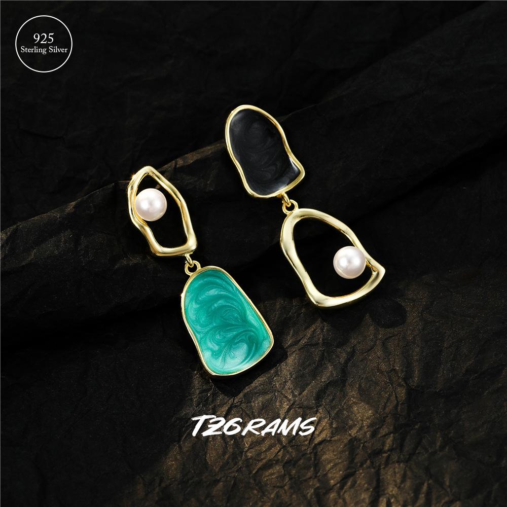 

Ювелирные изделия из стерлингового серебра 925 пробы, модные серьги-капли с натуральным жемчугом, асимметричные уникальные нежные оригинальные многоцветные серьги