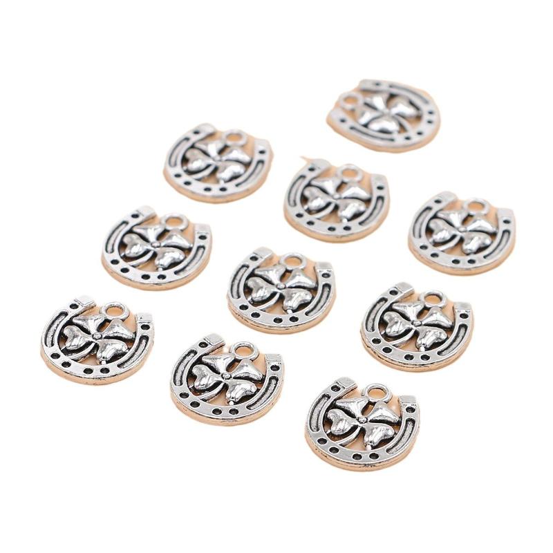 50Pcs 15*16Mm Antique Pendant Charms Horseshoe Lucky Clover Pendant Vintage Ornaments Diy Handmade Jewelry Accessories