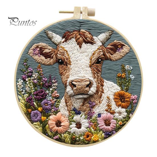 Kit de broderie cu punch Needle Desene animat Highland Cow Set de broderie DIY cu cerc Kit de artizanat pentru adulți și copii