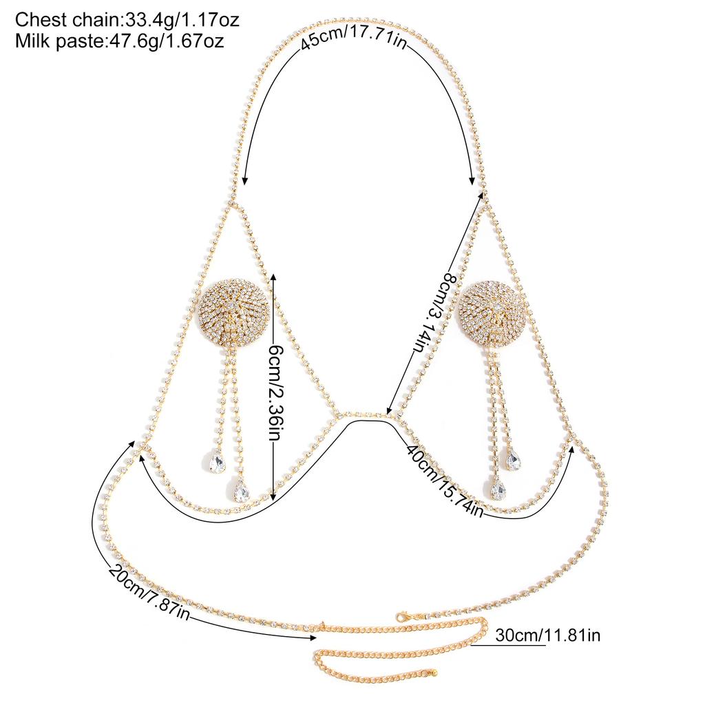 Körperkettenset mit Strasssteinen für Frauen Sexy Nippelabdeckungen Glitzernder Brustschmuck für Clubparty