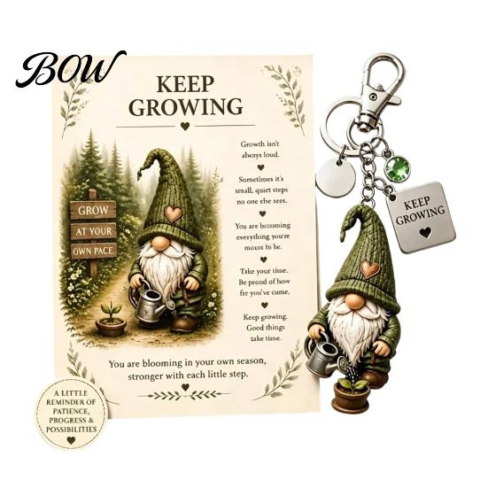 Gnome Keyring Keychain with Inspirational Card, Still Hanging On, Keep Growing, Fine Encouragement Your Path, Dwarf Key Ring for Bags Backpacks