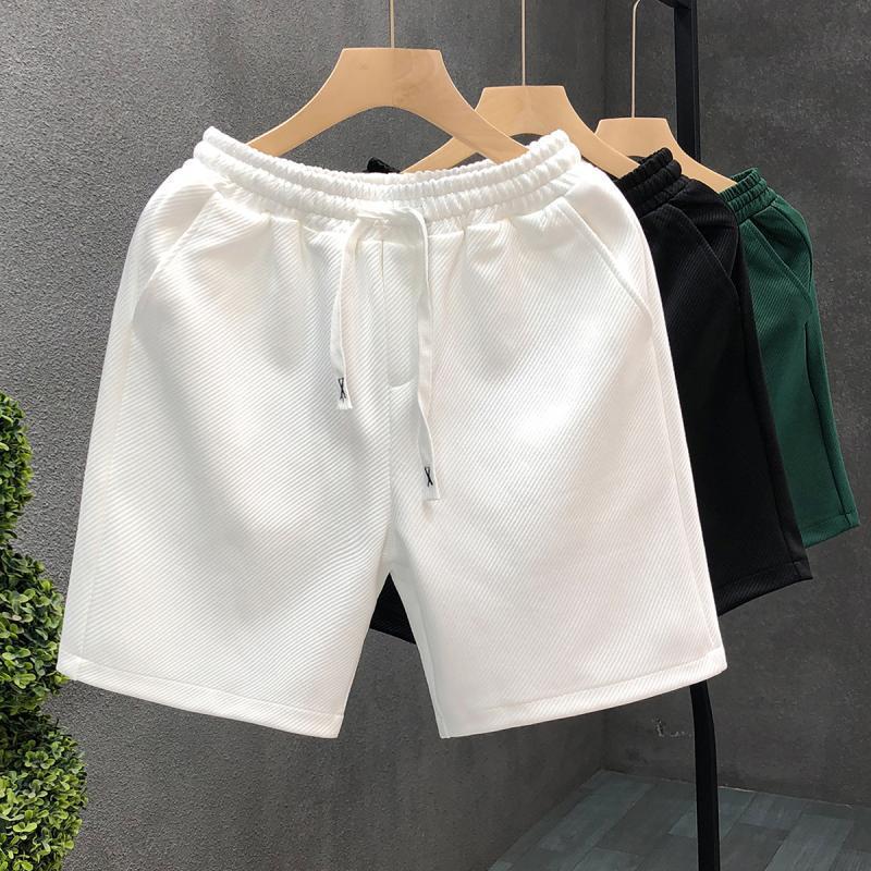Men's Versatile White Summer Beach Shorts - Trendy Solid Color Loose Fit Sports Pants