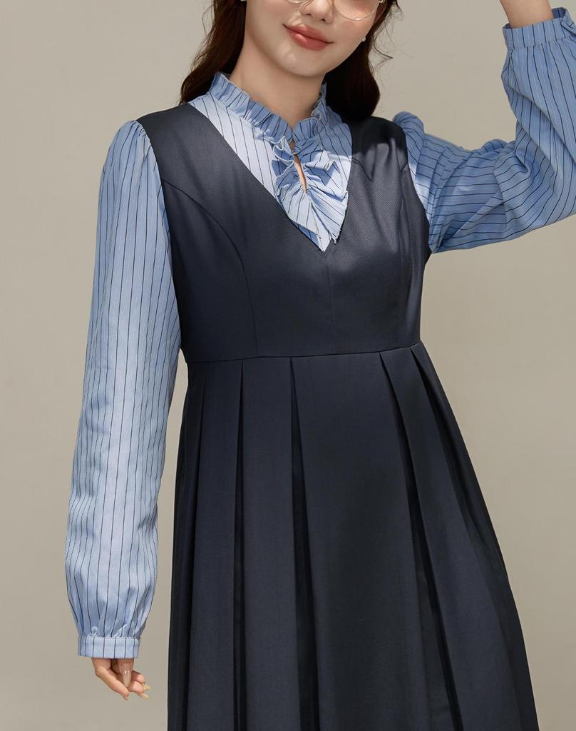 Autumn Pleated Slimming Plus Size College Style Two-Piece Dress for Women