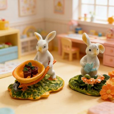 Gardening Rabbit Miniature Resin Cute Mini Rabbit Figurine Easter Rabbit Decoration for Doll Mansion Courtyard Fairy Garden