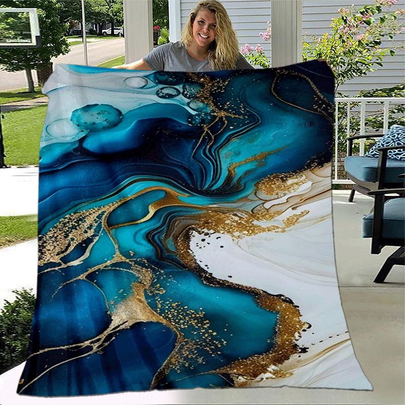 1pc Marble Pattern Lightweight Flannel Blanket, Comfortable and Warm Blanket, for Camping Sofa Bed and Couch Office, Gift