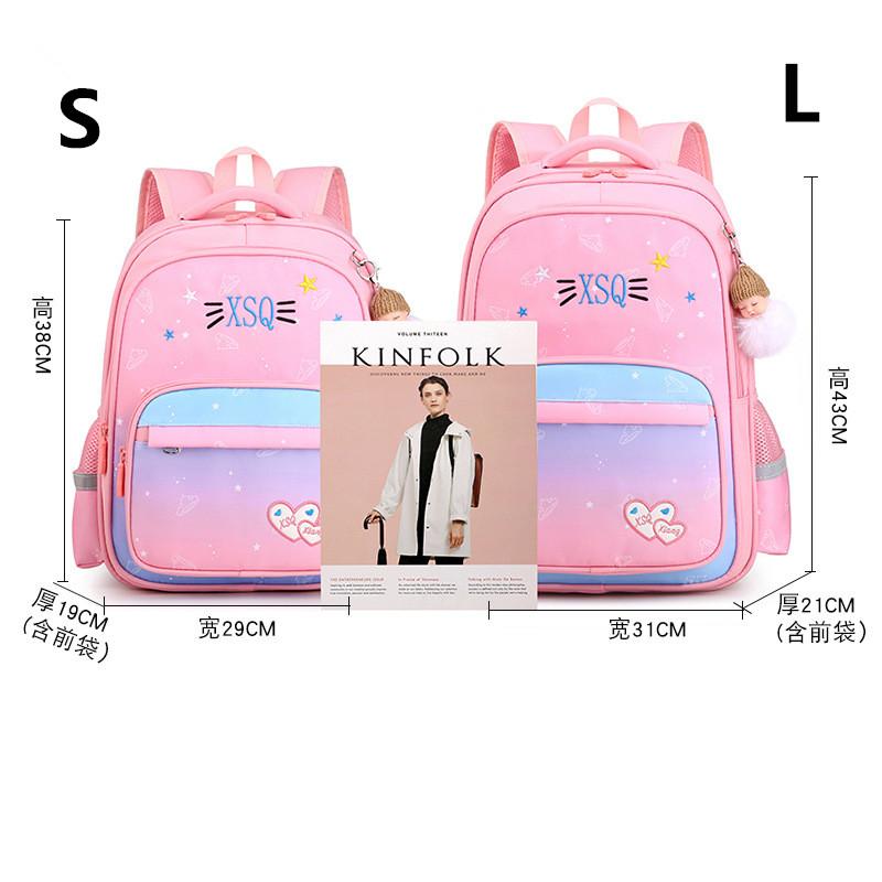Girls' School Backpack with Cute Doll Pendant Gradient Princess Backpack Nylon Student School Bags Suitable for Ages 1-3-6 Book
