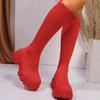 Sexy Red Thick Bottom Knit Socks Boots Women 2025 Autumn Chunky Platform Knee High Boots Party Nightclub Shoes for Woman Size43