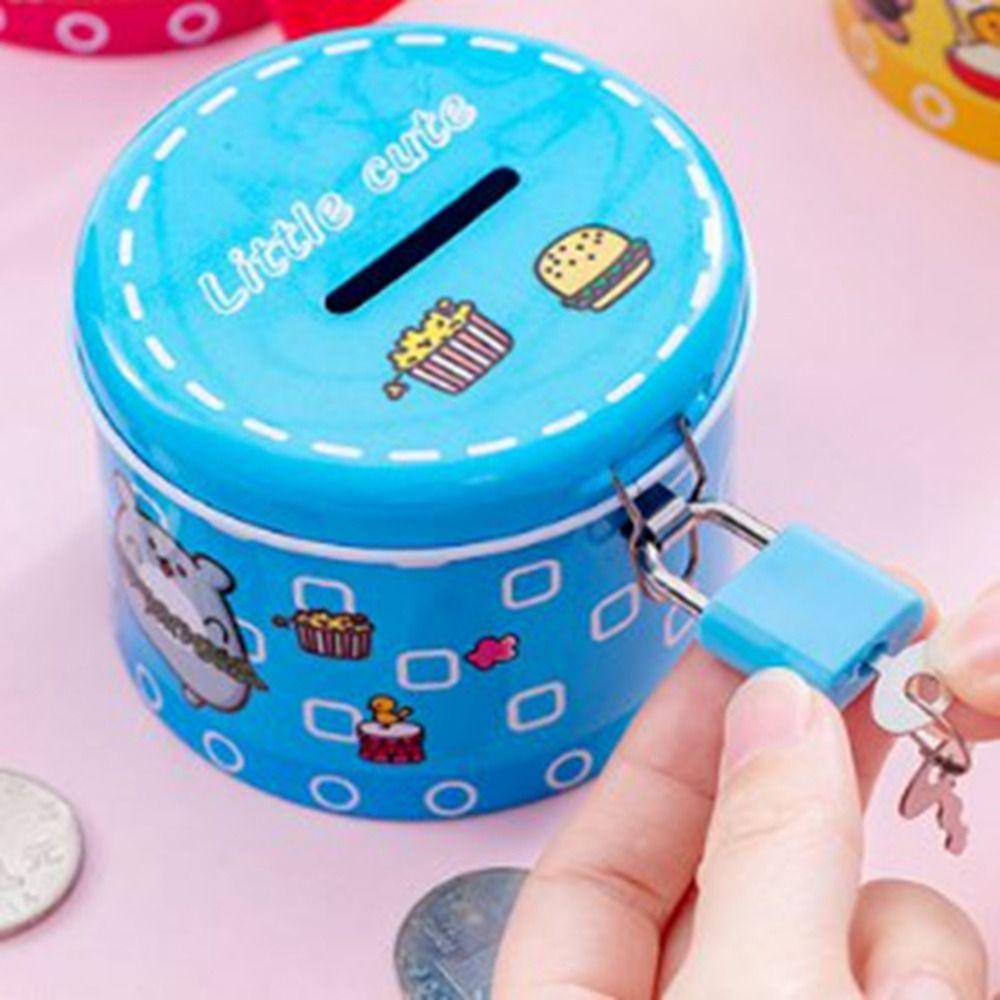 Cute Cartoon Piggy Bank With Iron Lock Metal Piggy Bank Cylinder Saving Box  Birthday Party
