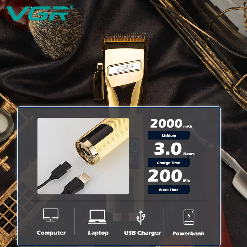 Men's Universal Metal Electric Hair Clipper with Titanium Head for Fast Haircuts, LED Smart Digital Display, and High-Capacity  Battery