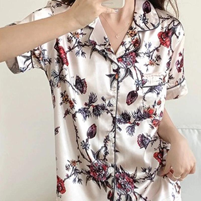 Kinesisk Klassisk Tuschmålning Blommönster Dam Pyjamas Elegant Gammal Stil Estetiska Nattkläder Sommar Lounges