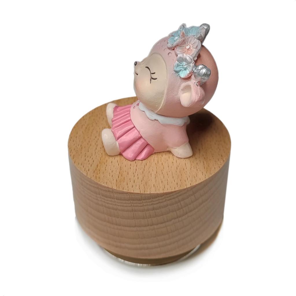 falado Mini Wooden Animal Rotary Music Box with Cute Deer Ornament (Tune “You Are My Sunshine”), Beige