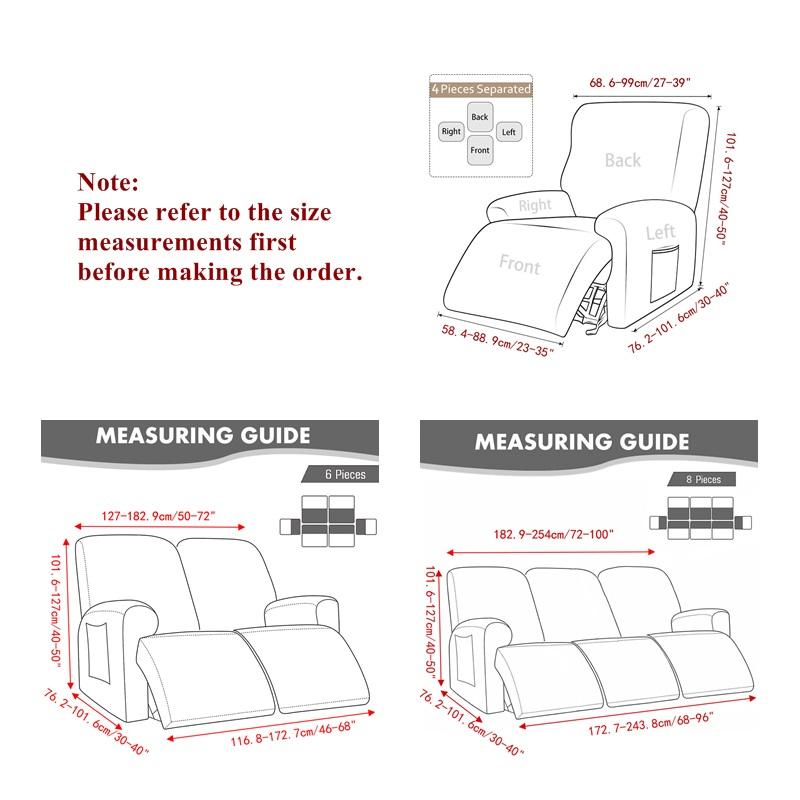 1/2/3 Seater Elastic Recliner Sofa Cover Velvet Stretch Split Protector Slipcover for Relax Armchair Couch Cover for Living Room