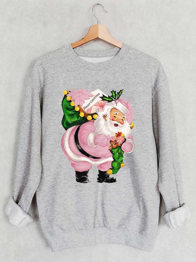 Women's Santa Claus Christmas Hoodie - European Pattern, Long Sleeve, Round Neck