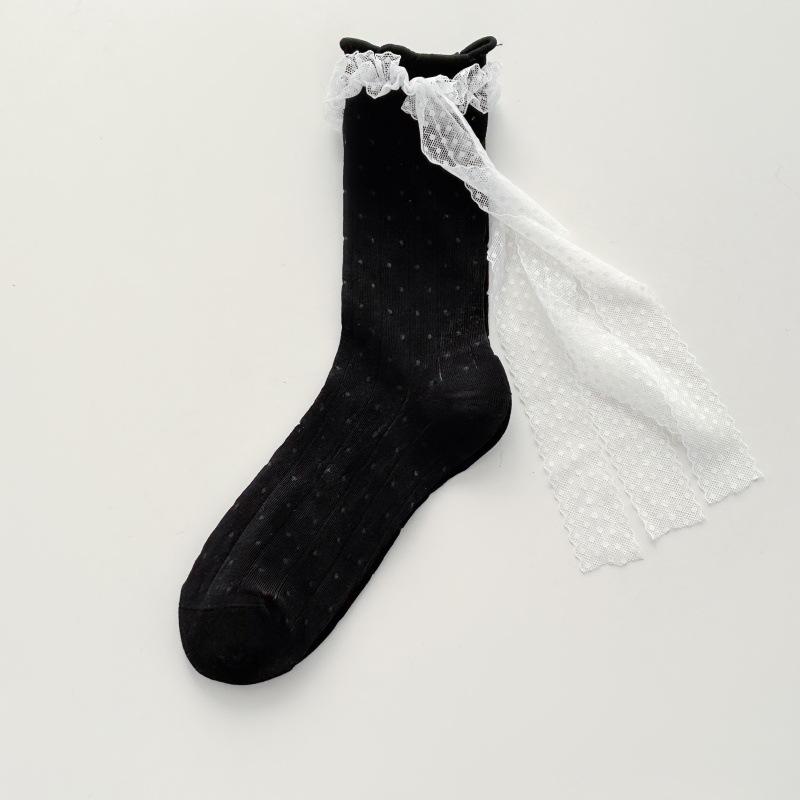 Female Summer Thin Heel Bow Mesh Breathable Sweet Lace Lace Boneless Tube Stack Socks