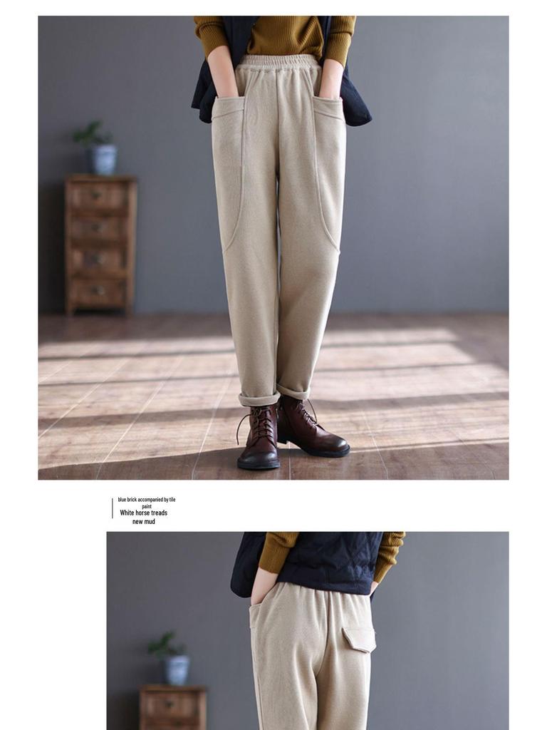 Women's Retro Casual Sport Harem Sweatpants with Elastic Waist and Big Pockets - Versatile for Autumn/Winter