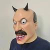 Funny Scary Demon Man Full Head Latex Mask With Horns Mustache Bulging Eyes Adult Halloween Cosplay Masquerade Party Props
